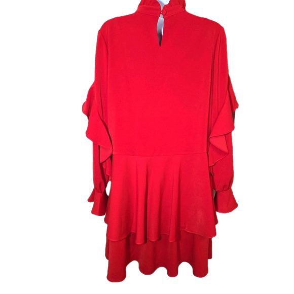 JOVANNA London Red Ruffle Mini Dress Long Sleeve HIgh Neck Women's Size 6 - Picture 4 of 10